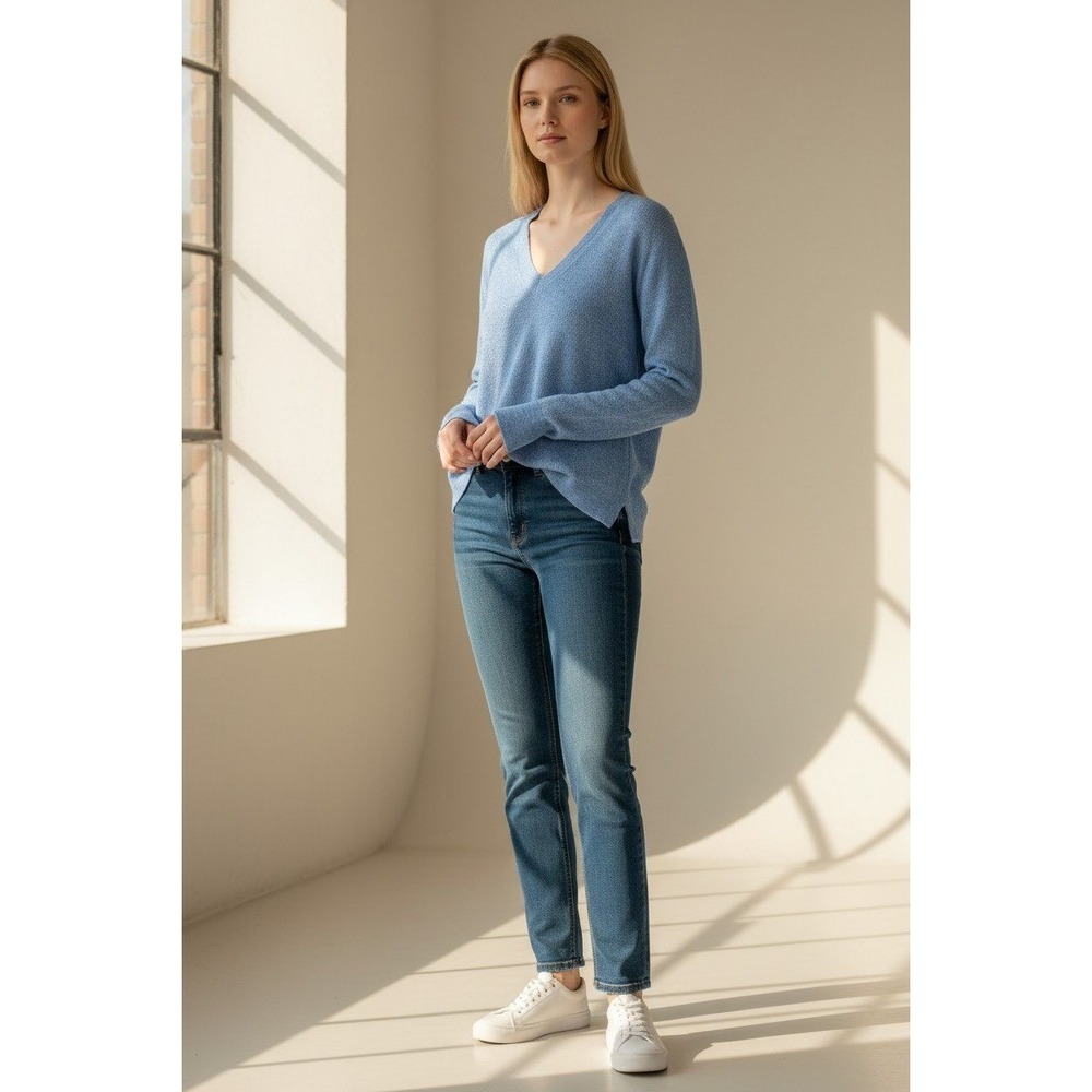 J.Crew Sweater Women XXS Blue Merino Wool V Neck Lightweight C6348